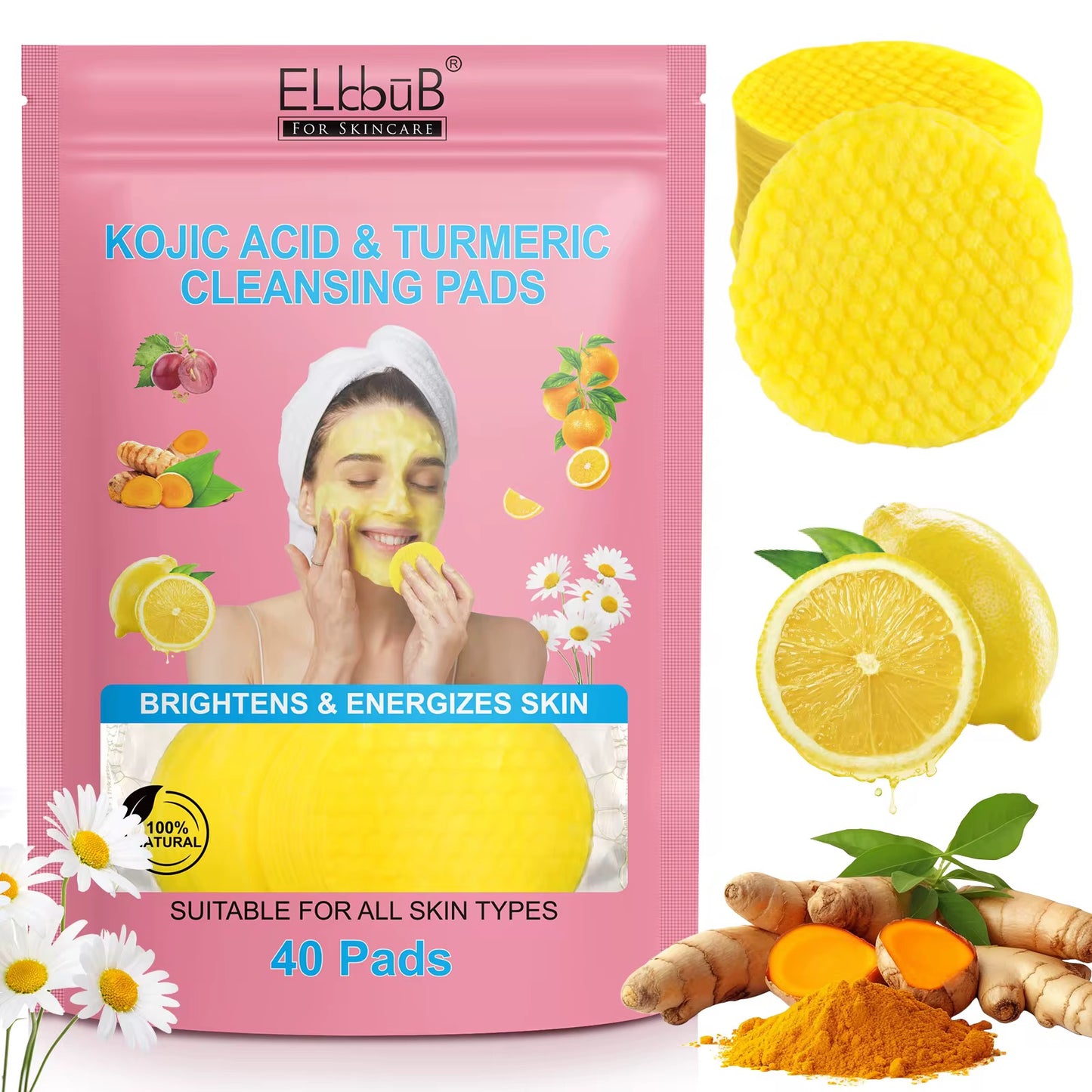 Nettoyant Exfoliant au Curcuma et à l’Acide Kojique – 40 Disques