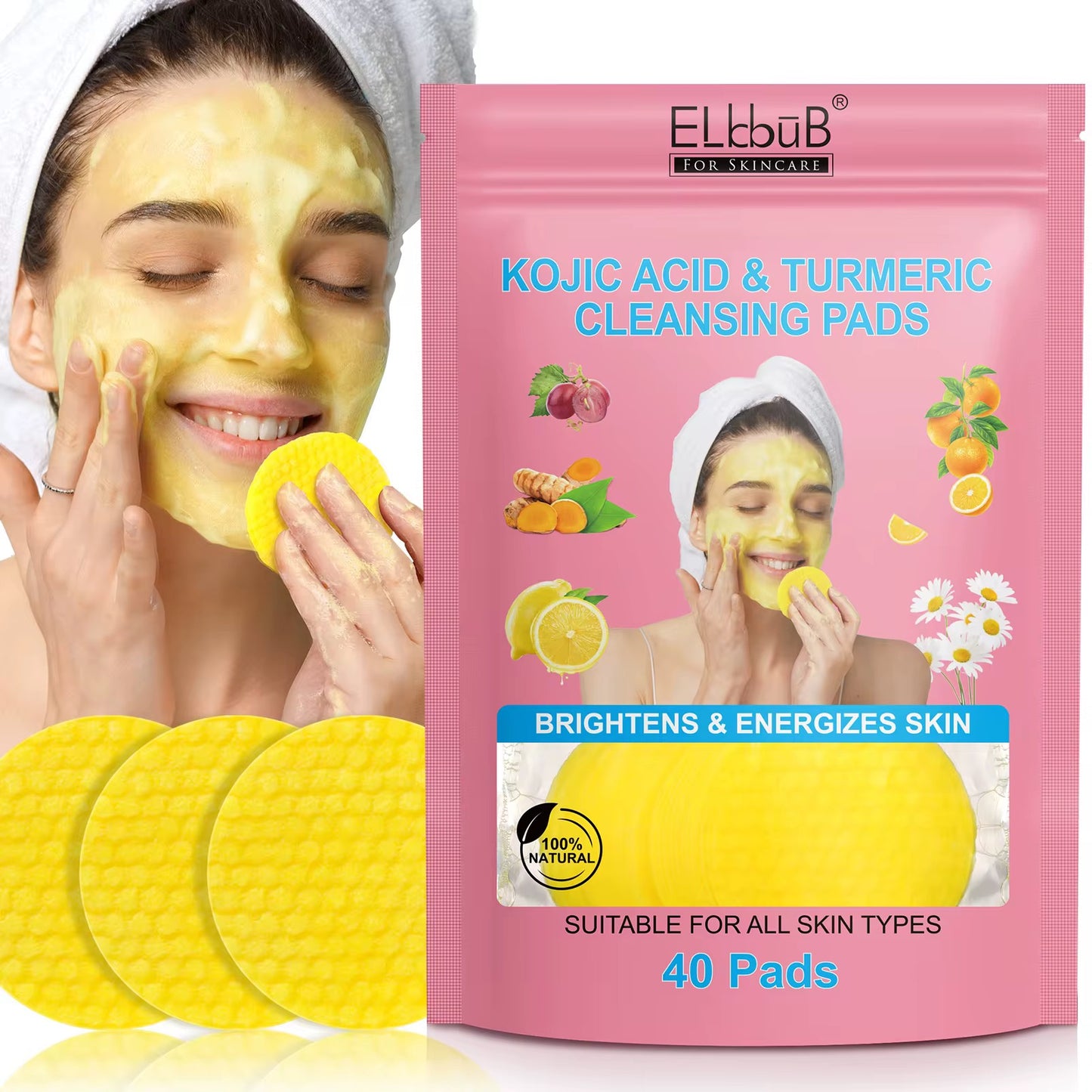 Nettoyant Exfoliant au Curcuma et à l’Acide Kojique – 40 Disques