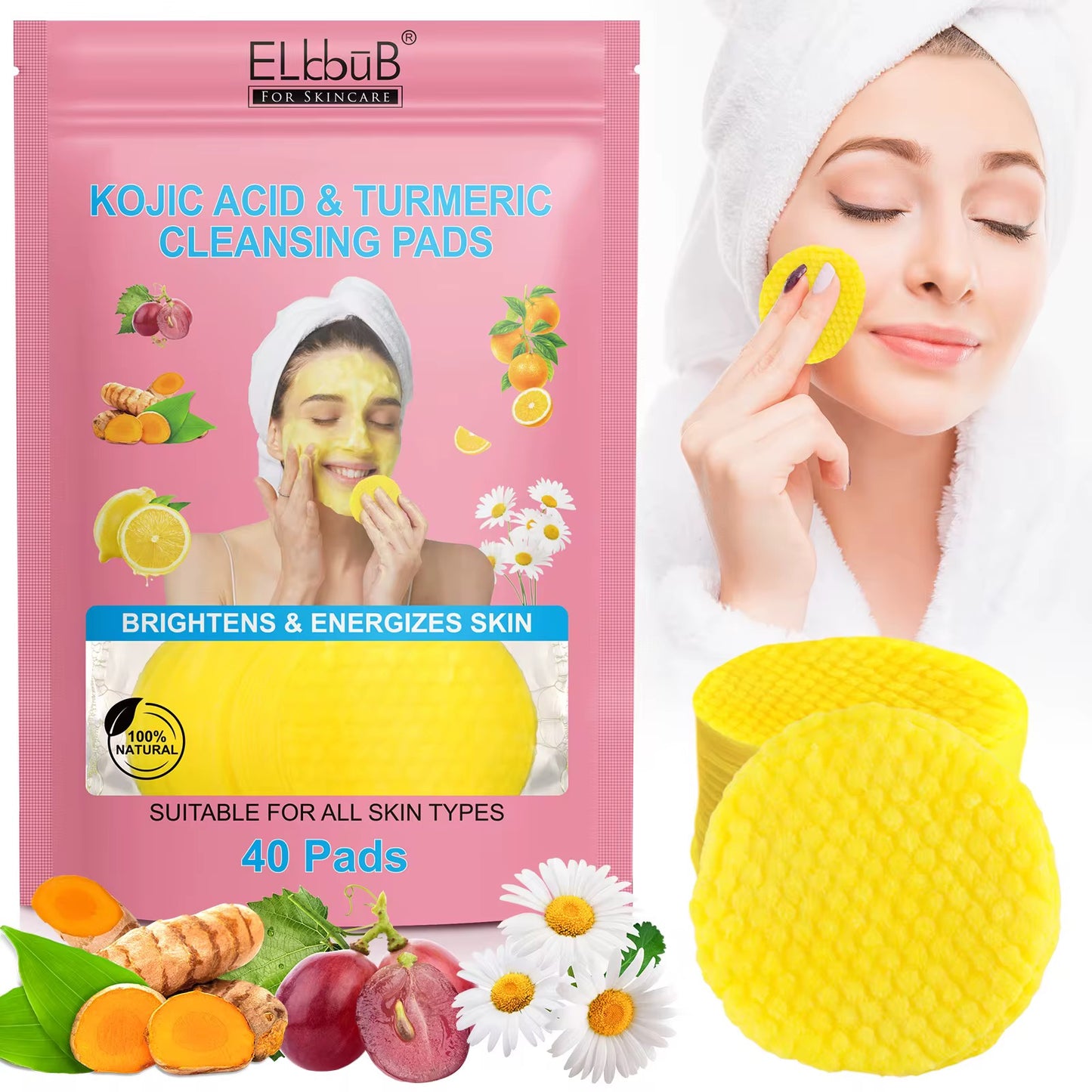 Nettoyant Exfoliant au Curcuma et à l’Acide Kojique – 40 Disques